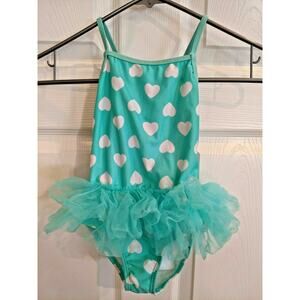 One Piece Toddler Swimsuit Green Hearts Tulle 4T